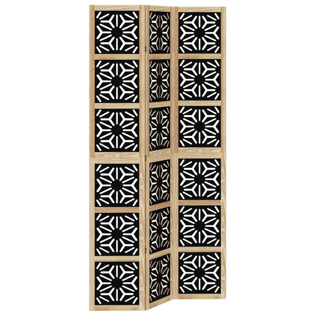 3 pc. Room Divider in Brown and Black Solid Paulownia Wood