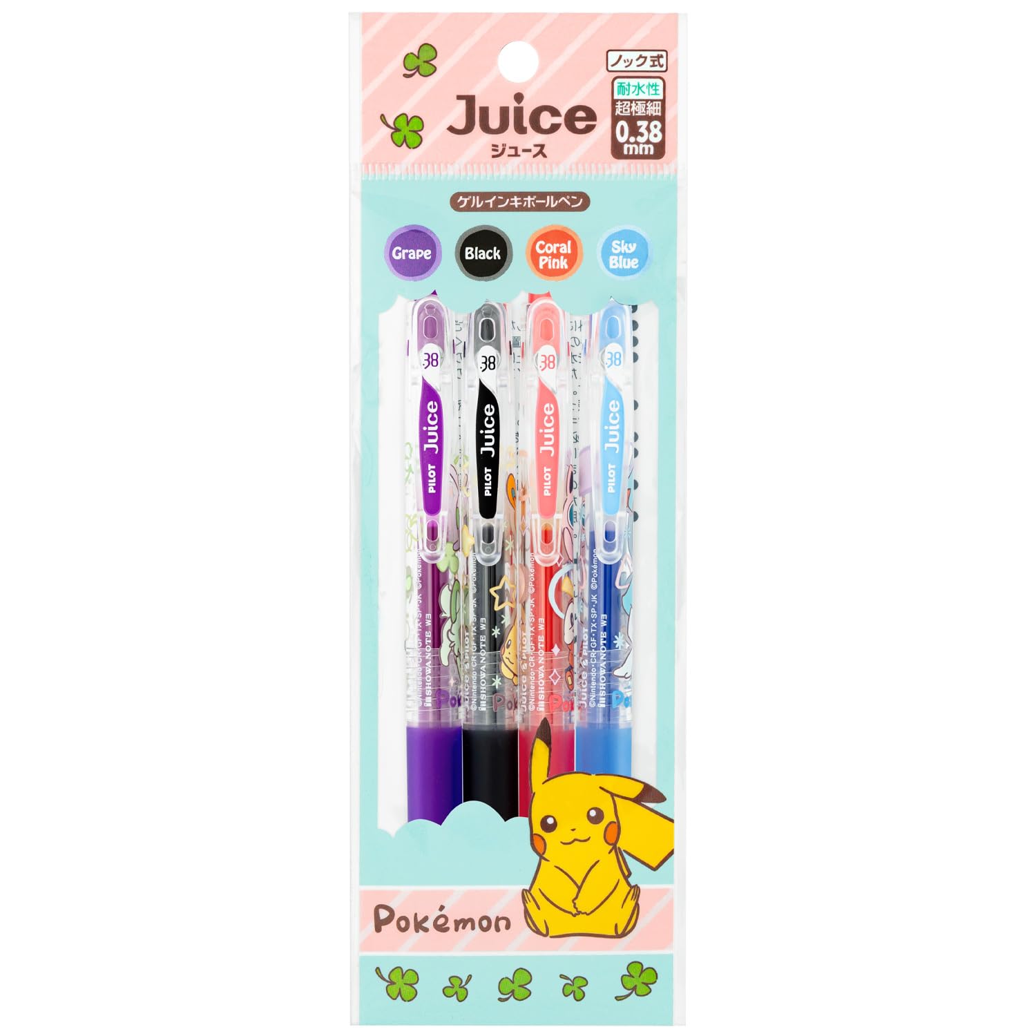 Showa Note Gel Ink Ballpoint A Ball A 860729014 Pokémon Pen, Juice, Pattern, 4-Color Set, 0.38mm Diameter, Pattern,
