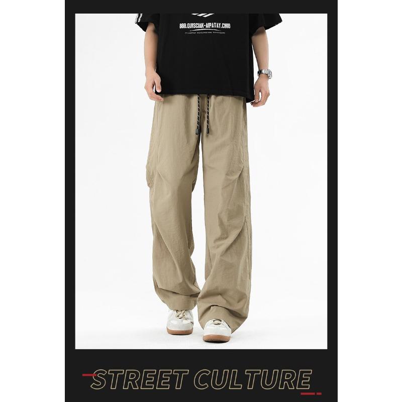 Spring Autumn Elastic Waist Drawstring Casual Fashion Cargo Pants Male Loose All-match Straight Trousers