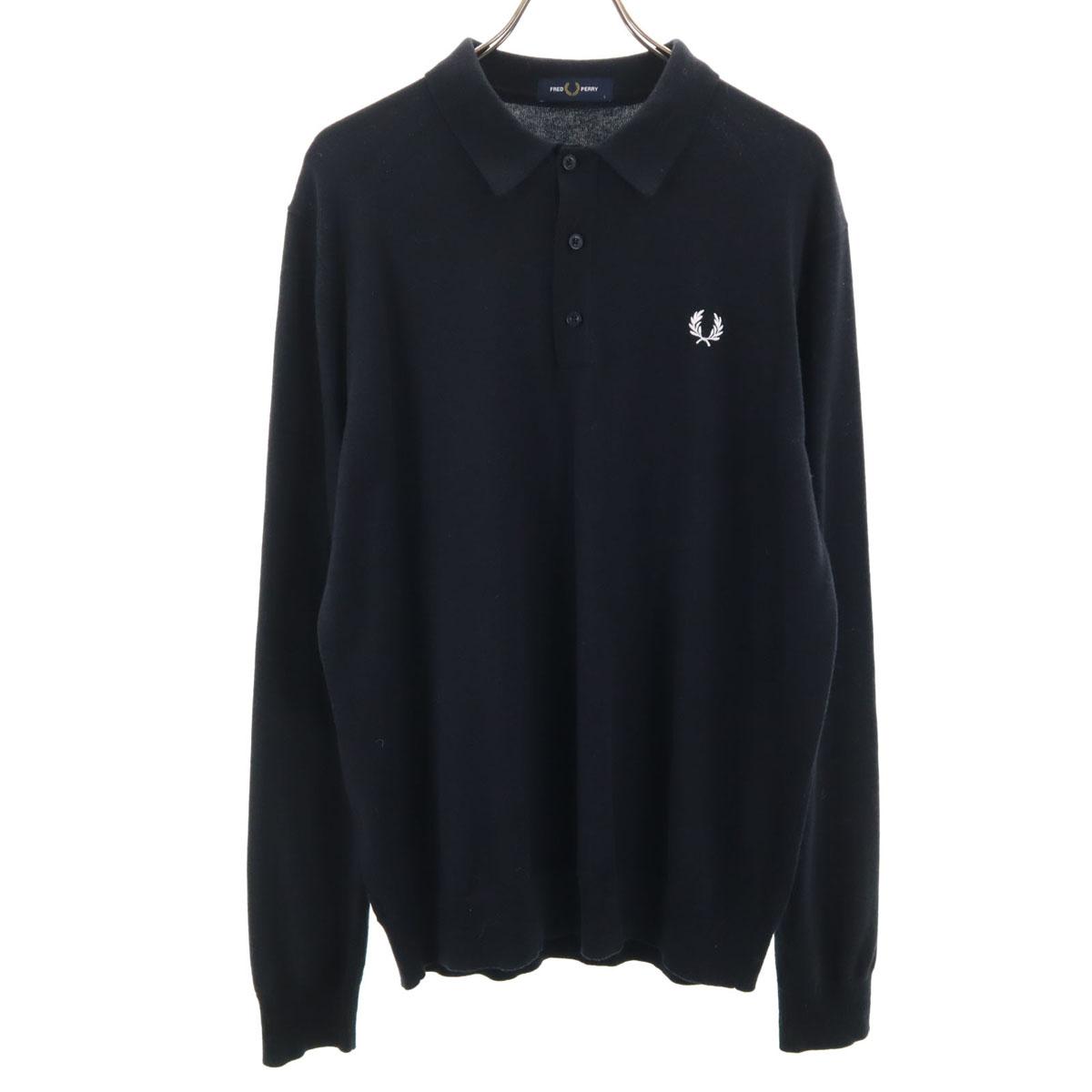 

FRED PERRY wool blend Long sleeve Polo shirt L black Men s Used