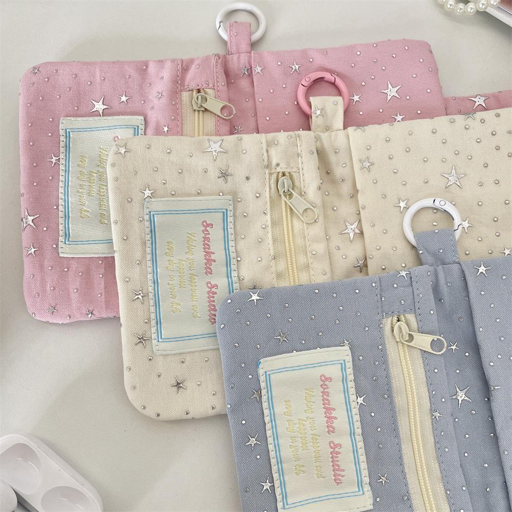 Star Glitter ID Card Holder Cards Wallet Coins Wallet Zipper Coin Purse Student Card Bag Earphones Pouch Key Ring Bag Pendant