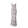 Sexy Lace Splicing V-neck Suspender Slim Dress Design Sense Pinched Waist Leopard Print Backless Lace-up Dress Women's Summer