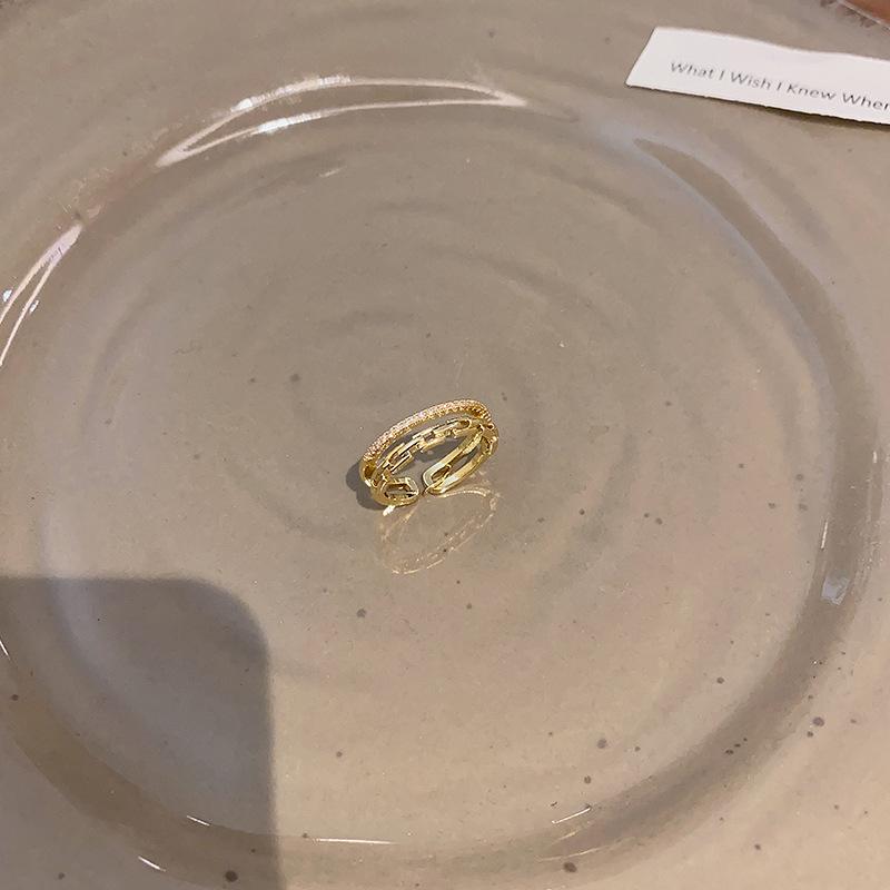 

Модное высококачественное двухслойное регулируемое открытое кольцо с цирконием для женщин Adjustable Open