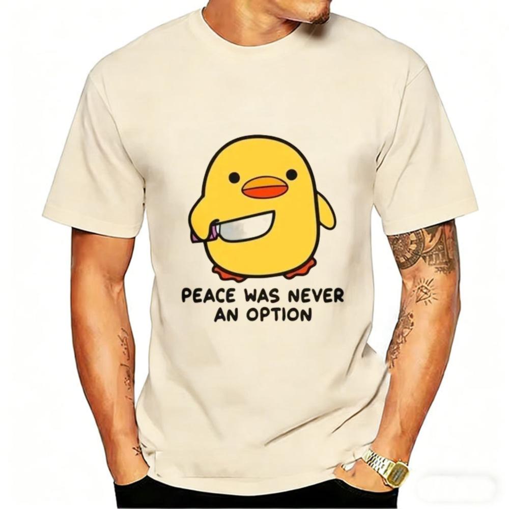 Funny Peace Was Never An Option Cute Animal Tshirt Funny Goose Graphic T Shirts Summer Casual Short Sleeve Tops Unisexs Clothing