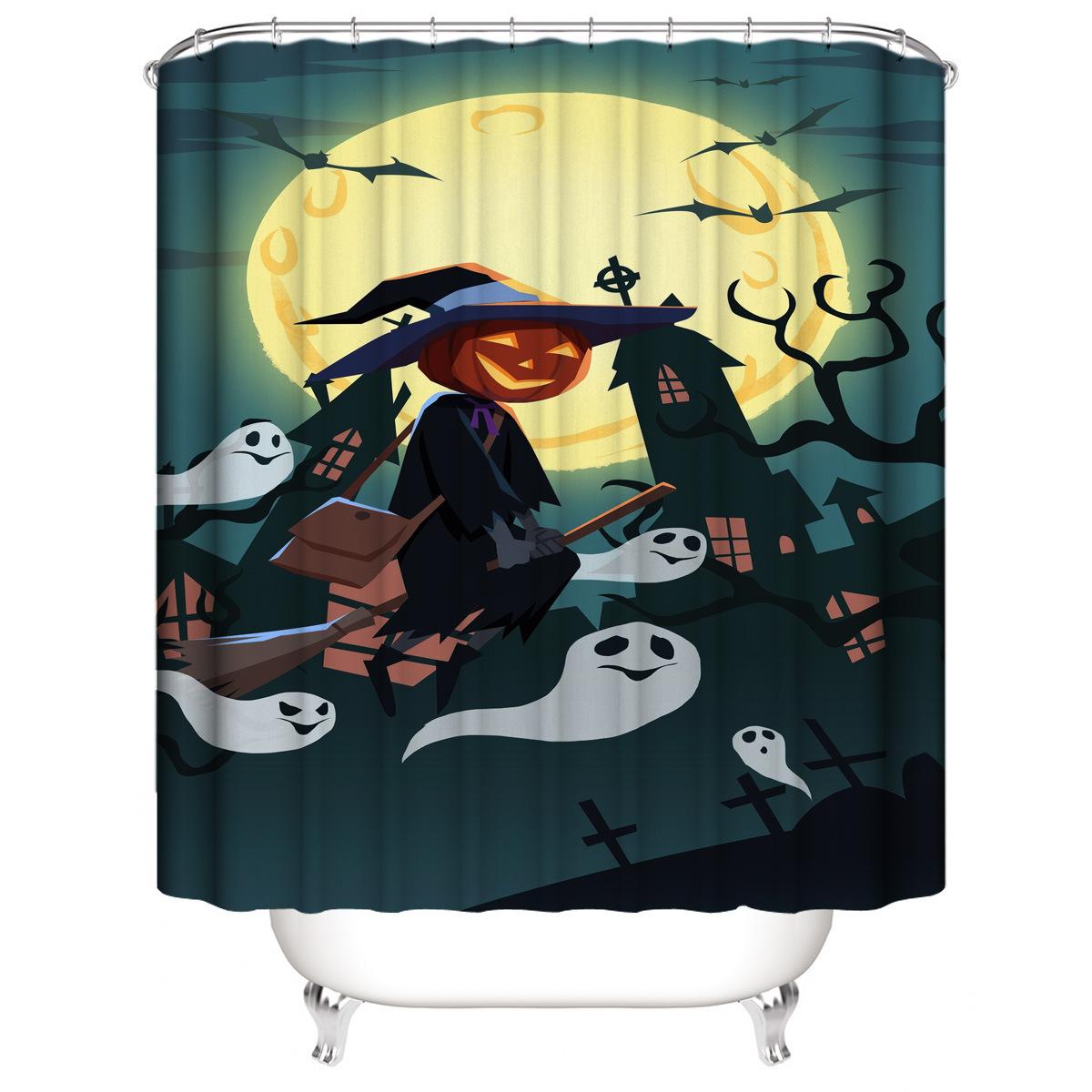 

Halloween 3D Digital Printing Shower Curtain Curtain Polyester Four-Piece Set Floormat40x60cm