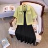 Curvy Girls' Plus Size Hong Kong Style Two-Piece Dress: Short Sleeve Cardigan & Camisole for a Slimming, Stylish Look