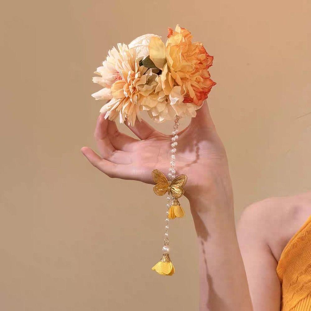 Colorful Headpieces Tassel Hanfu Hair Accessories Pink Floral Hair Clip Flower Hairpin Party Wear