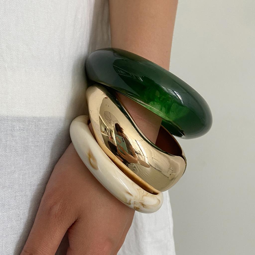 Ingemark 3 Styles Boho Resin Thick Chunky Bangles for Women New Trend Punk Stacking Up Arm Bracelets Couple Daily Party Jewelry