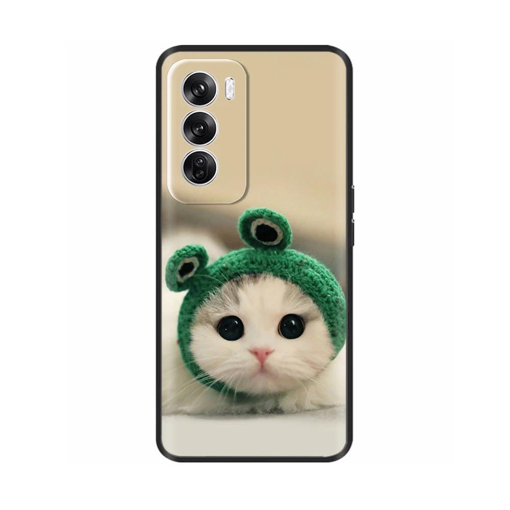 Silicone Case For OPPO Reno 12 Phone Cases Lovely Cat Cover Reno12 5G Soft Liquid Silicon Back Cover For OPPO Reno 12 Pro 5G