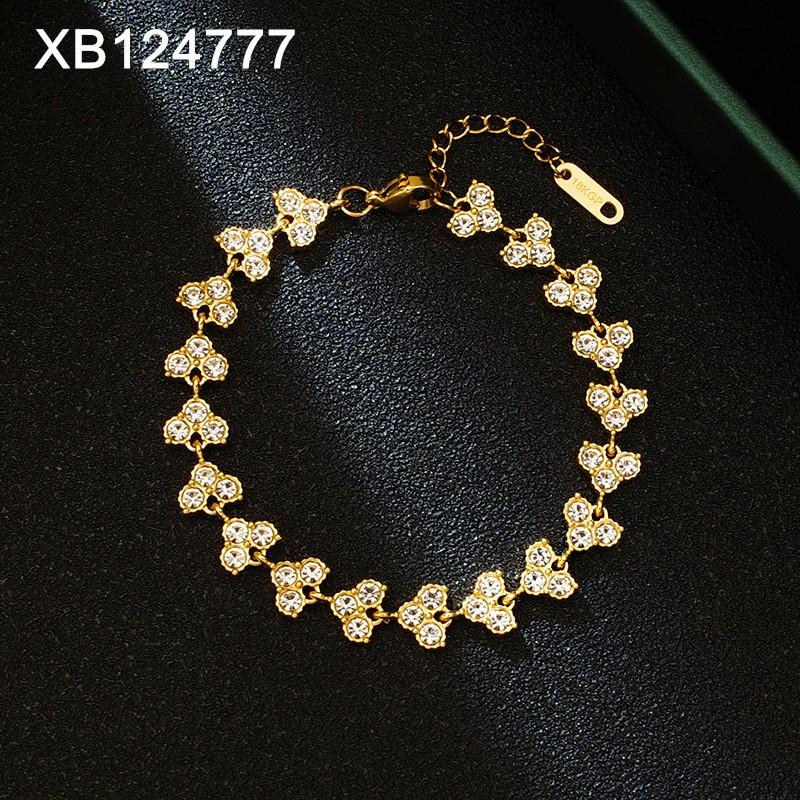 Elegant Multi-Layer Zirconia Crystal Bracelet Women Titanium Steel Geometric Design Gold Plated Fashionable Style