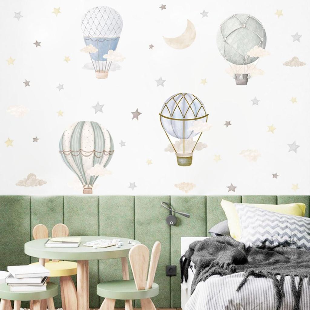 Watercolor Air Balloon Wall Decals Stars Clouds Vinyl Stickers Peel Stick Art For Nursery Bedroom Toddler Room