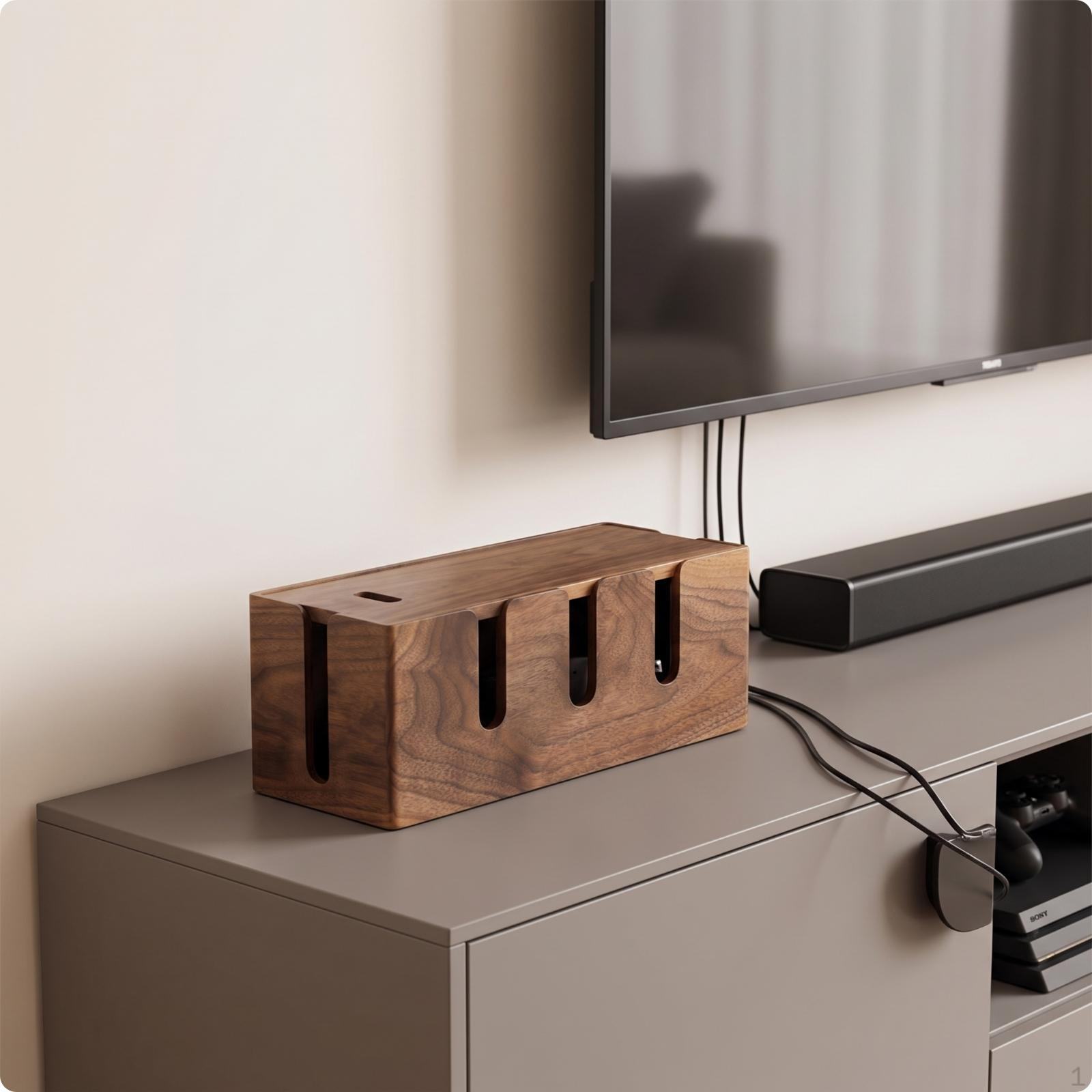 Cable Management Box Wooden Cord Desktop