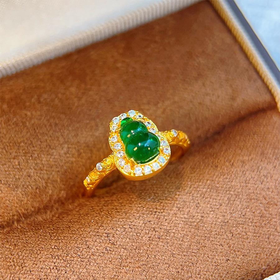 

24k sand gold zircon resin gourd open ring new Chinese retro versatile index finger ring light luxury niche jewelry