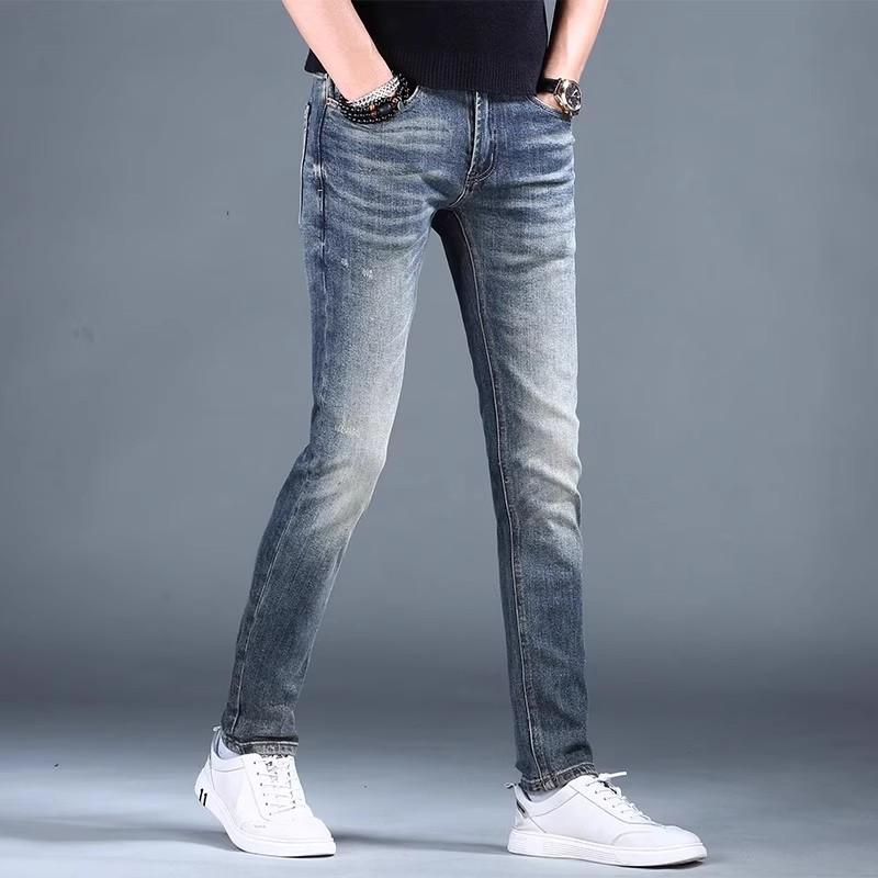 Summer Thin Jeans Men's Slim-fitting Small Feet High-end Retro Trendy Brand New Versatile Men's Denim Trousers
