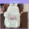 Simple Solid Color Letter Embroidery Student Backpack With Pendant Badge And