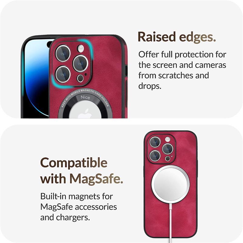 Luxury Sheepskin Leather Logo Hole Magnetic for Magsafe Case for IPhone 14 13 12 11 Pro Plus Max Mini Wireless Charging Cover