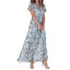 Summer long dress V-neck short-sleeved printed chiffon dress elegant temperament style