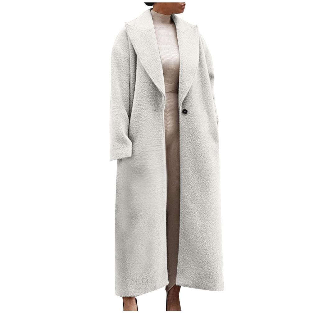 Women's Fashion Warm Jacket Long Sleeve Lapel Plush Tweed Top Coat