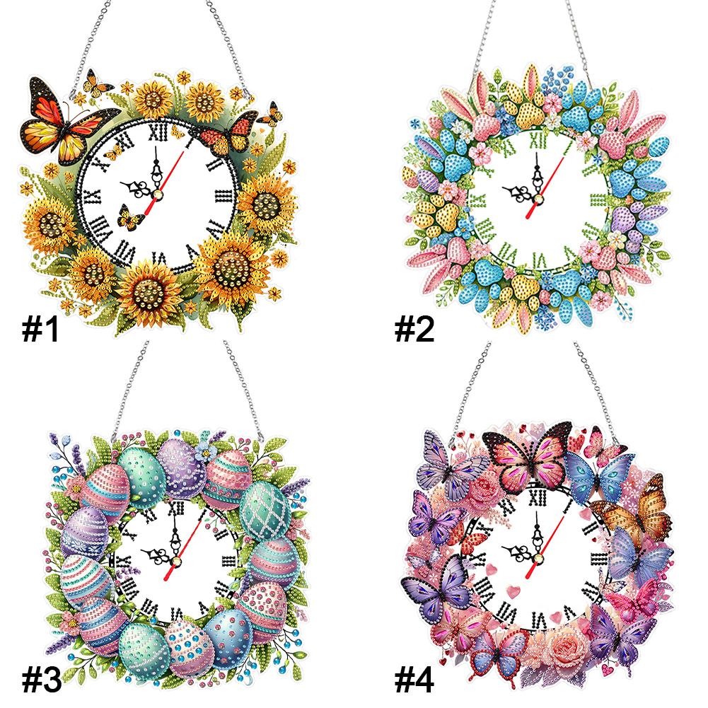 2D Flat DIY Diamond Painting Clock Pendant 5D Hanging Clock Art Craft Diamond Art Clock Pendant Kit Creative Craft Project