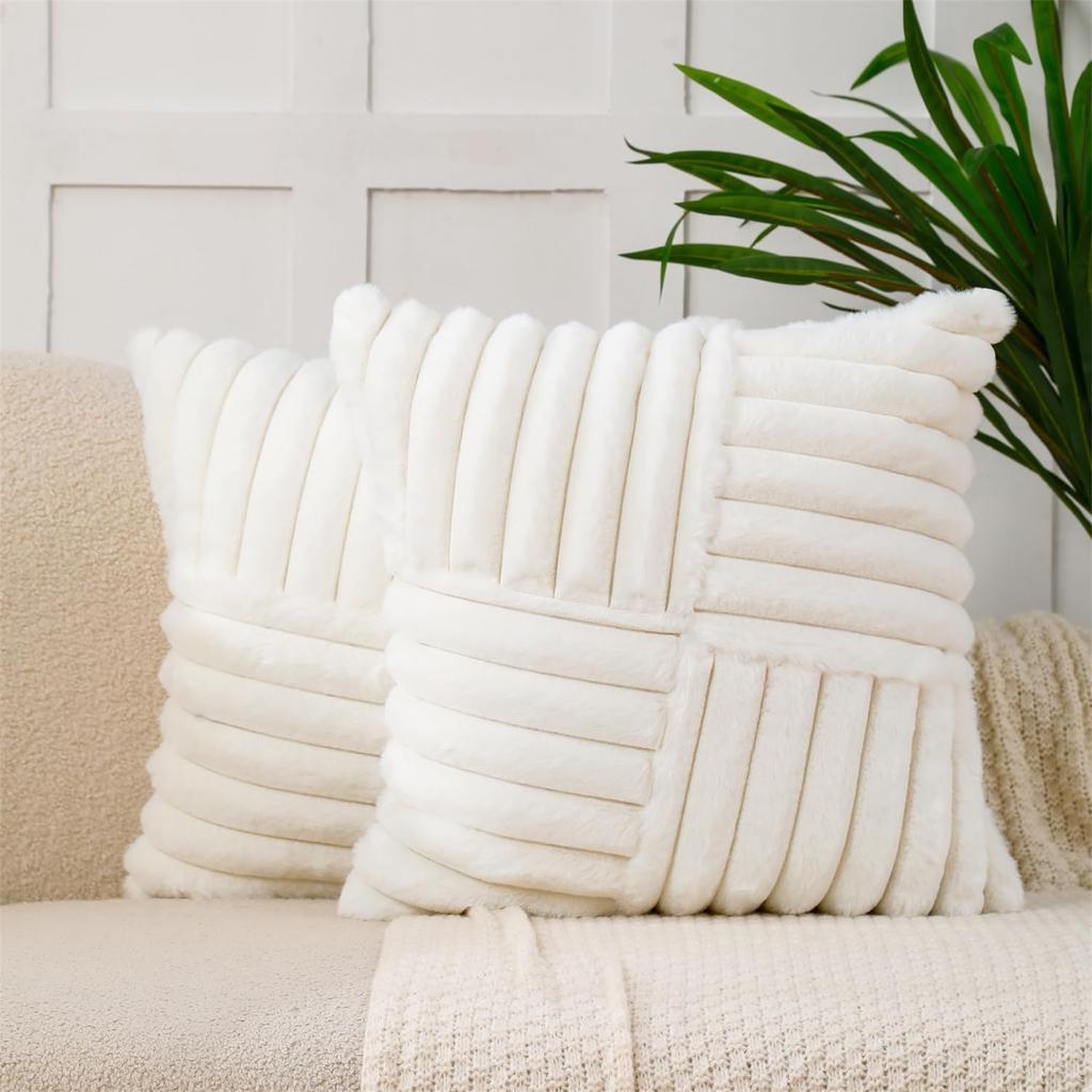 Decorative Throw Pillowcase, Patchwork Design, 18 X 18 Inches, Soft Striped Throw Pillowcase, Suitable For Sofas, Beds, Living Rooms