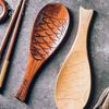 Japanese Style Wooden Rice Spoon for Serving Non Sticky Rice, High-end Solid Wood Rice Shovel for Household Kitchen, Fish Shaped Boutique Wooden Spoon