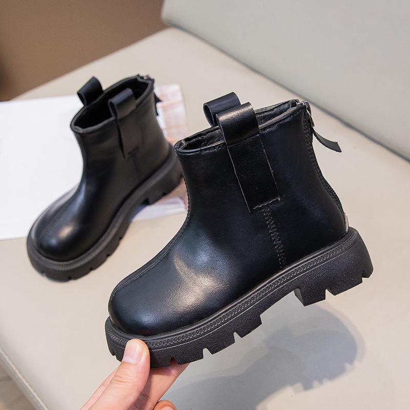 2025 Girls' Ankle Martin Boots: Autumn/Winter Fashionable, Versatile Leather & Cotton Boots for Kids