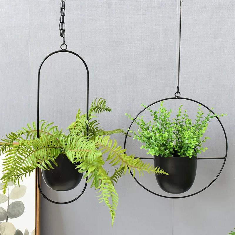 Wrought Iron Hanging Planter European Style Hydroponic Flower Pot for Spider Plants Succulents Vintage Balcony Garden Decor