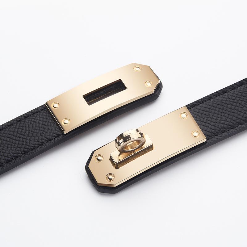 High-End Dambälte i Läder med Legeringsspänne som Drar Åt Midjan