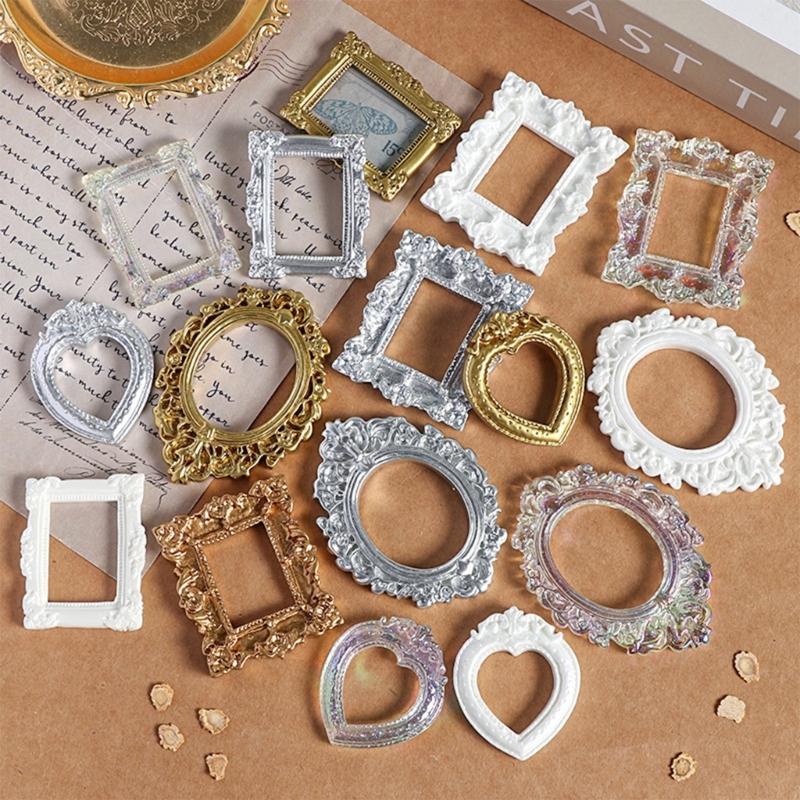 12Pcs Mini Picture Frame Small Antique Resin Photo Frame Oval Rectangular Wall Hanging Display Table Frame Decors Gift