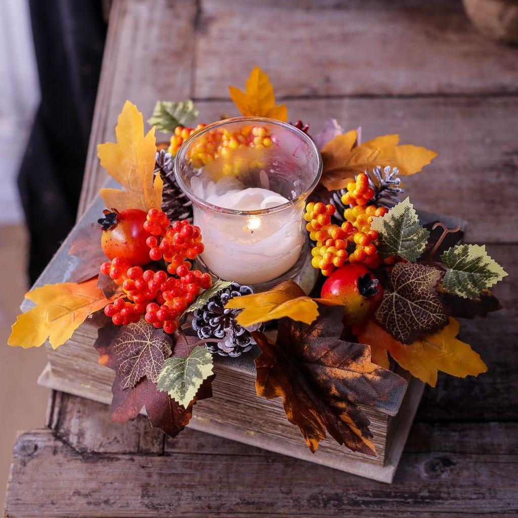 Candle Holder Wreath Decorative Harvest Table Centerpiece Wreath Berry Pinecone Wreath Thanksgiving For Seasonal Holiday Display