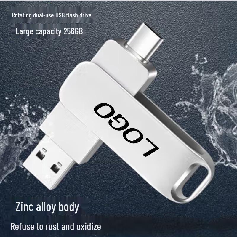 64GB Metal Dual-Use USB 3.0 Flash Drive with Type-C, High-Speed Rotating Design for Computers and Mobile Phones