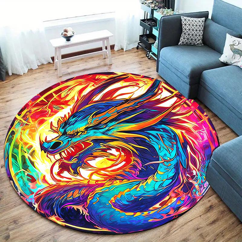 Ancient Dragon Round Area Rug,Carpet Rug for Living Room Bedroom Sofa Playroom Decor,Non-slip Floor Mat