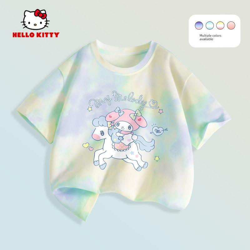 My Melody Clothes for Girls, Summer 2026 New Children s Summer Tops, Pure Cotton Short-Sleeve T-Shirt, Rainbow Summer Style Trendy Dichroic Twilight Blue 150 cm