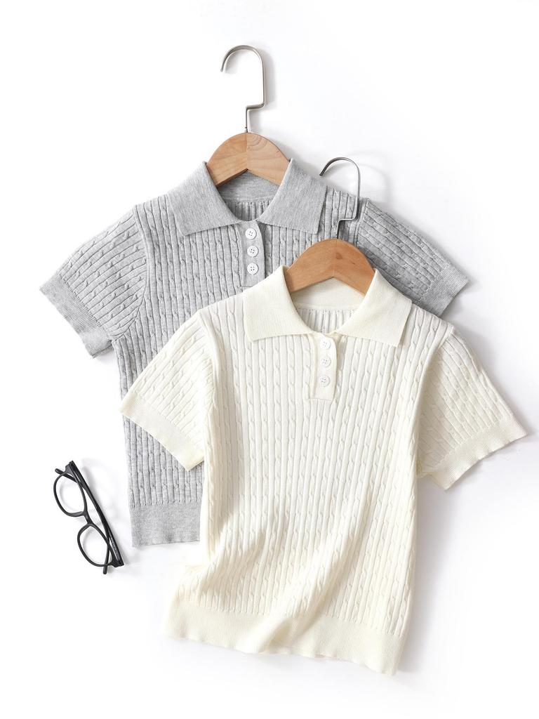 Kids' Lyocell Cable Knit Polo Shirt - Short Sleeve Summer Tops for Boys & Girls