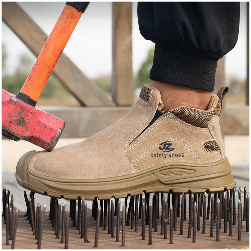men's casual steel toe covers working safety boots cow suede leather welding shoes worker security ankle botas protect footwear