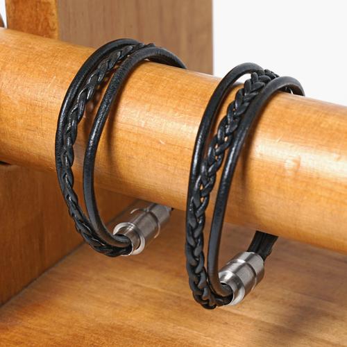 Jbans Classic Coil Leather Mix Couple Bracelets (C1801-Ac408Bk)