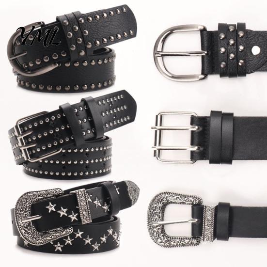 Slimming Waist Cincher Belt 110cm Punk Star Rivet for Women, Faux Leather Studded Fashion Casual Decoration with Metal Buckle, Edgy Music Festival