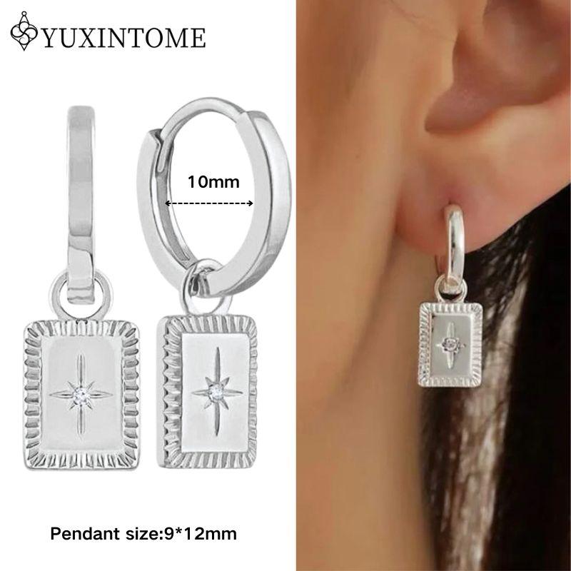 YUXINTOME 925 Silver Ear Needle Zircon Hoop gold Earrings For Women Square Plate Pendant Cutout Heart Earrings Fashion Jewelry