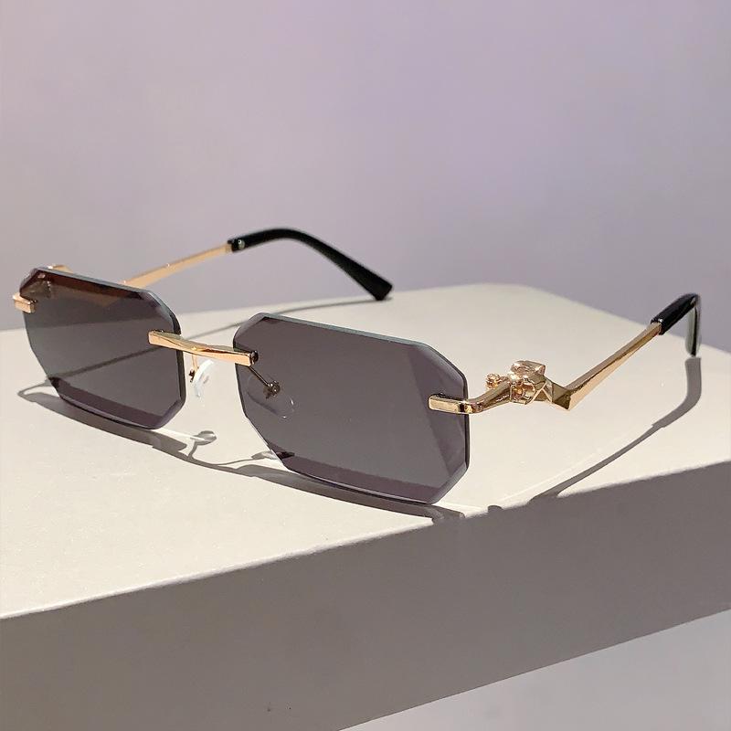 Punk Rimless Vintage Square Sunglasses Women For Men Luxury Brand Designer Sun Glasses Popular Outdoor Metal Leopard Shade Uv400