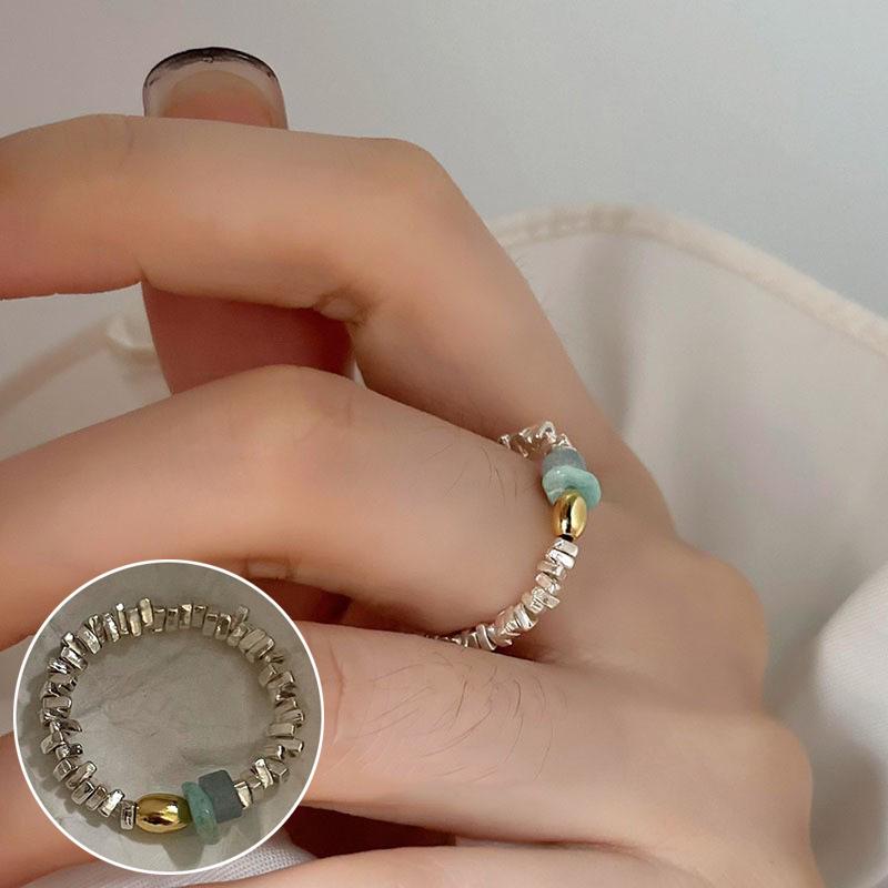 Bague ouverte vintage en argent S925 plaqué perle pour femmes