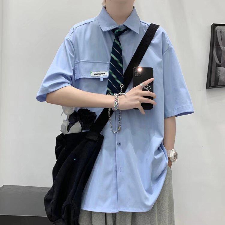 

Весенне-осенние новые мужские и женские однотонные рубашки с длинным рукавом и галстуком DK, модная рубашка в студенческом стиле для пар