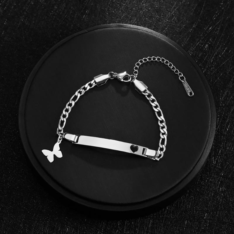 Custom Engraved Children's Titanium Steel Bracelet with Butterfly, Heart, and Star Designs