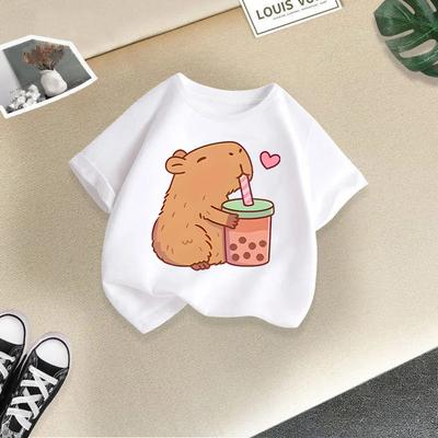 2026 Summer New Cute Animal Capybara Fashion Print Children's Short-Sleeve T-Shirt