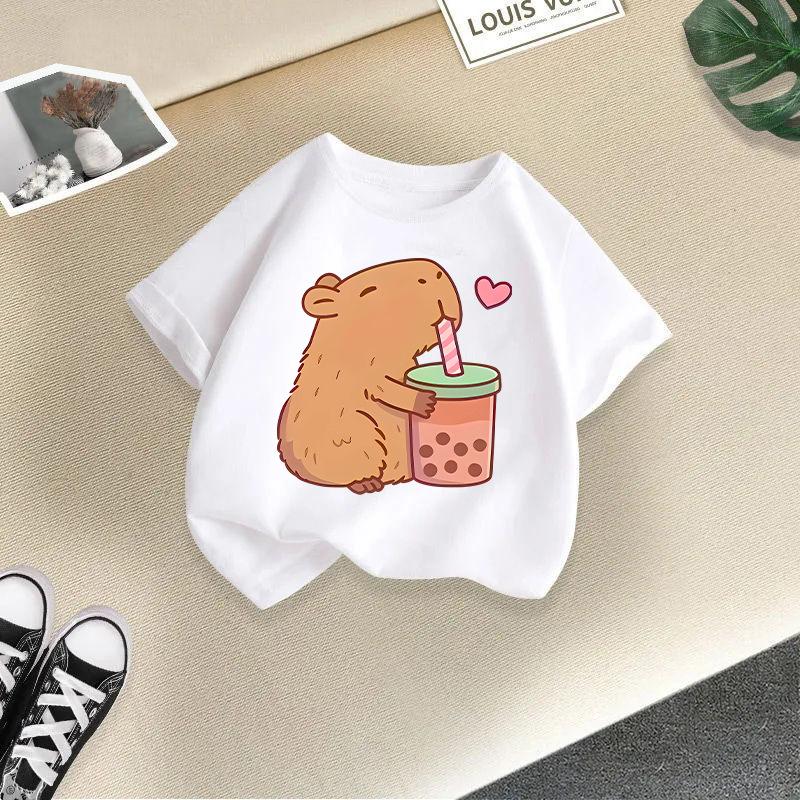 Nouveau T-shirt d'été mignon Animal Capybara Mode Imprimé pour Enfants Manches Courtes Mode Vêtements pour Enfants Purs