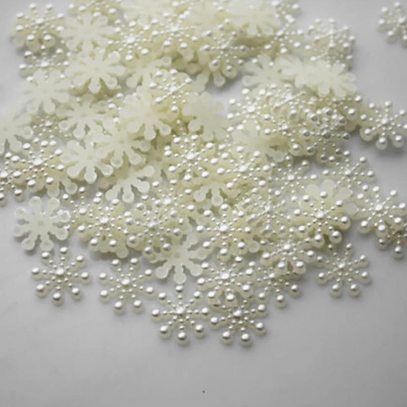 100pcs 12mm White Pearl Resin Snowflake Flatbacks DIY Christmas Decor Phone Case Scrapbooking Crafts Embellishments