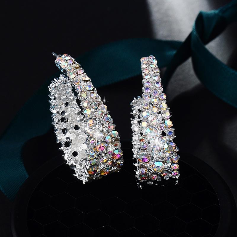 Trendy European  American AB Color Rhinestone U-Shape Earrings for Women
