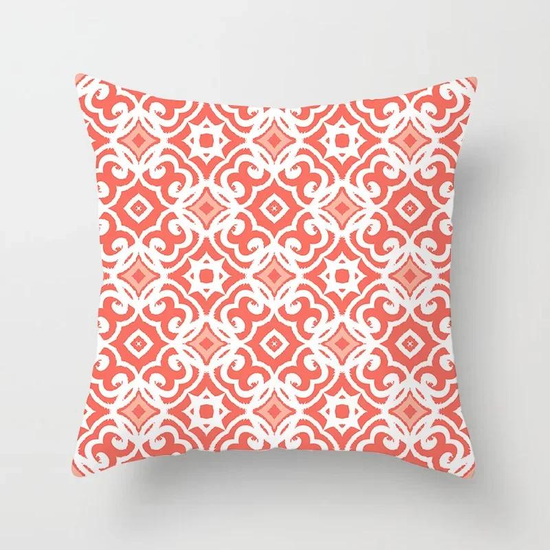 Modern Coral Red Cushion Covers Nordic Geometry Print Pillowcase Simple Pillowcase for Sofa Seats Livingroom Decorative 45*45cm