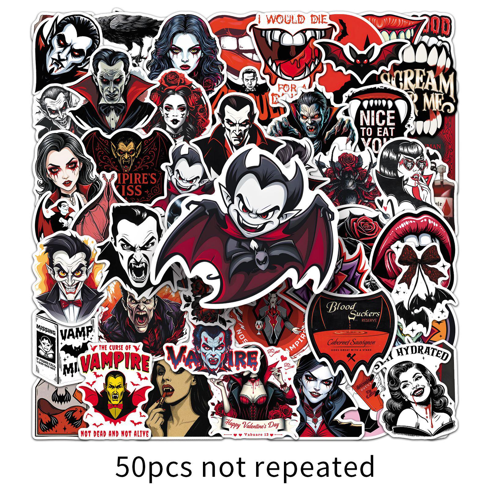 50 Vampire Stickers - Scary Halloween Waterproof Decorations for Suitcases