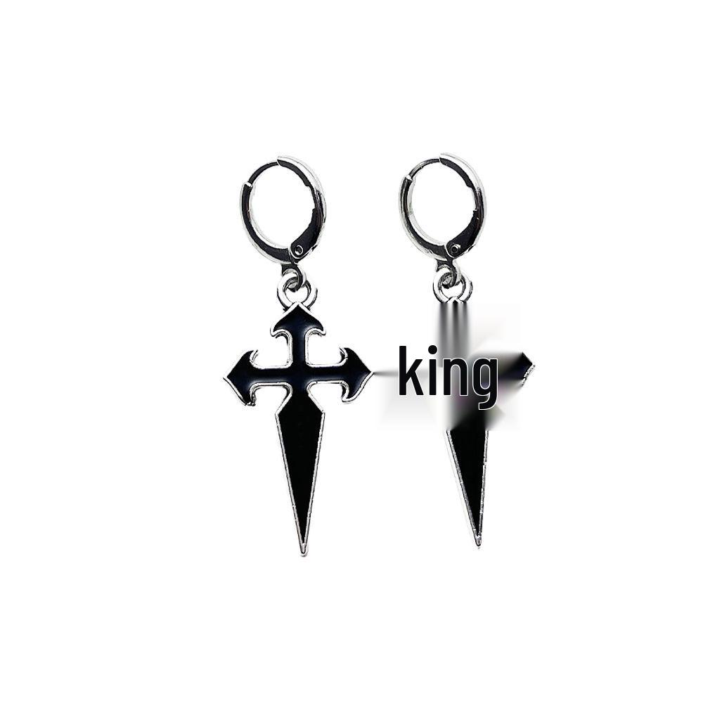 

Trendy Retro Cross Pendant Alloy Earrings with Drip Oil Finish - Fashionable Hip Hop Ear Cuffs.