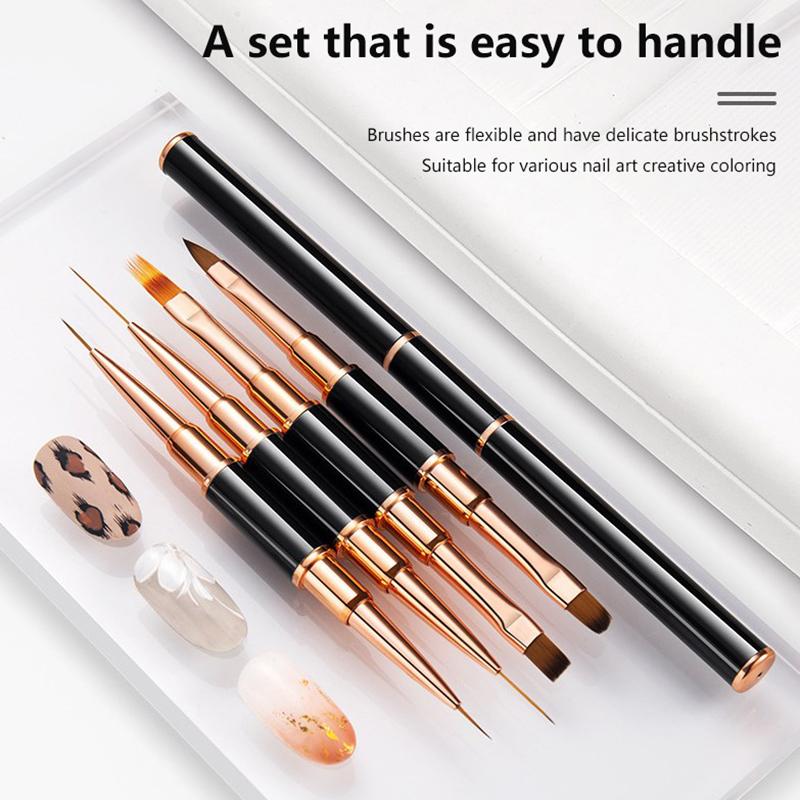 5Pcs/Set Double Headed Metal Nail Design Art Pen Detail Brush Nail Painting Construction Extension Manicure Tools Diy